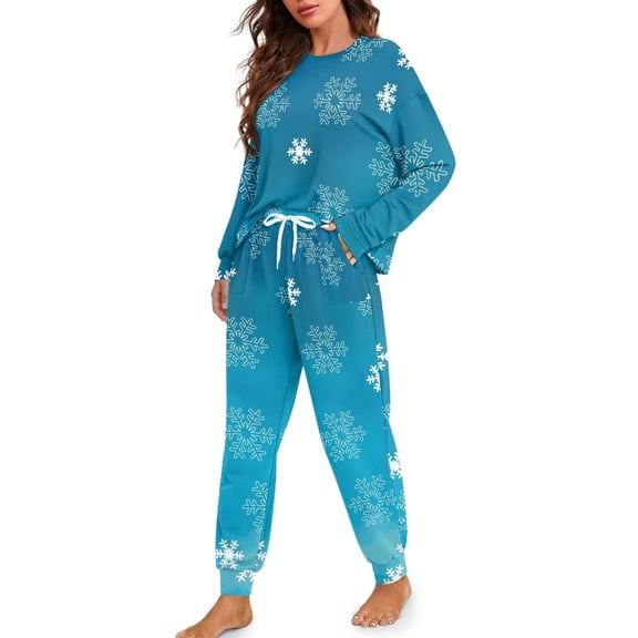Tutolipy Christmas Pajama Set Snowflake Printed Sleepwear Soft Loungewear Long Sleeve Shirt and Pajama Pants Lounge Sets, S