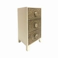 thumbnail image 2 of The Urban Port 3 Drawer Mango Wood Accent Storage Cabinet with Detailed Front Panels, White and Brown, 2 of 6