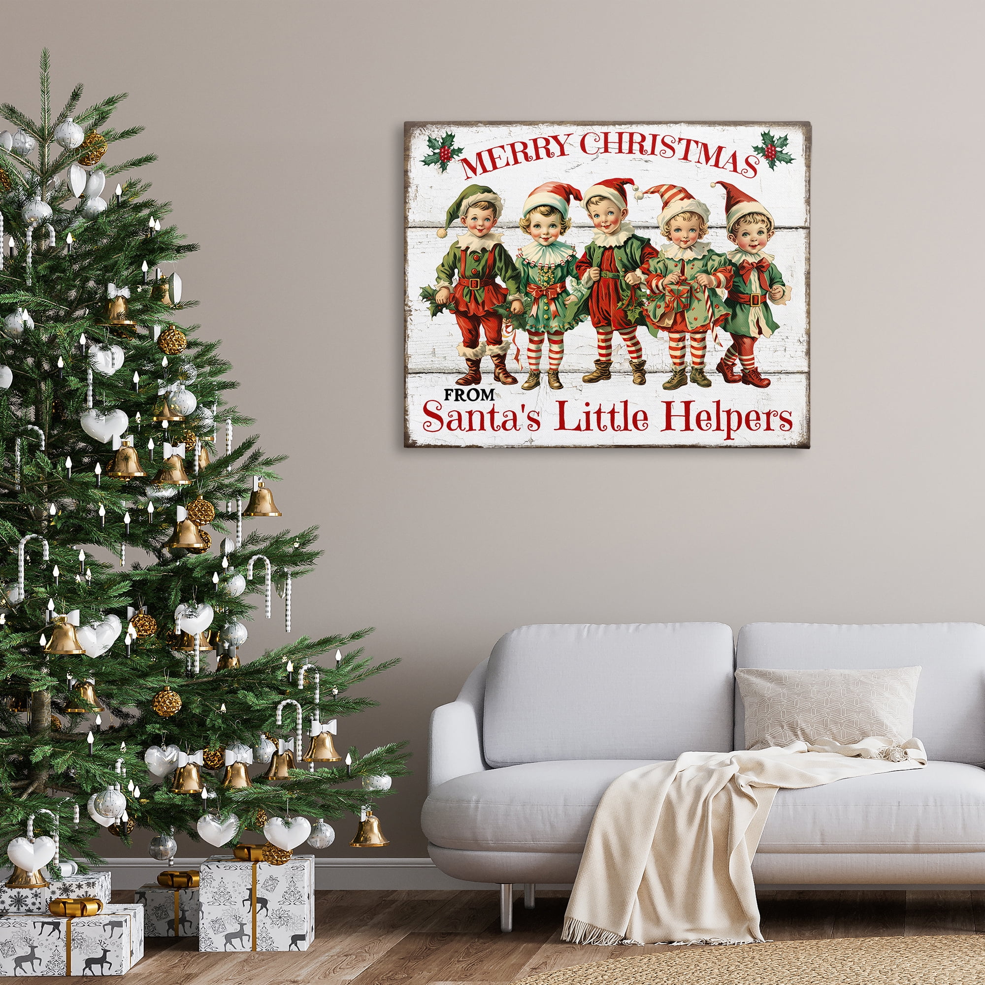 Stupell Industries Santa's Helpers Elves Holiday Painting Gallery Wrapped Canvas Art Prints Wall Art, 48 x 36