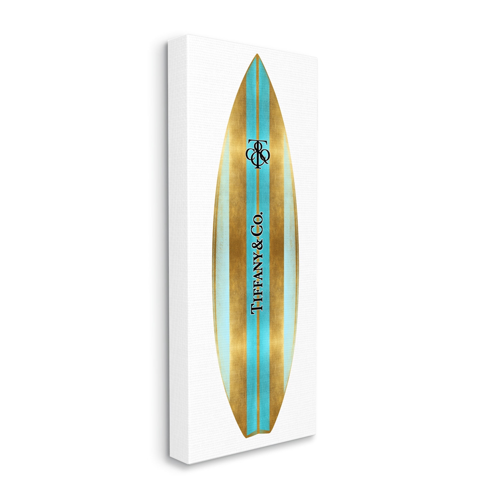 Stupell Industries Turquoise Fashion Glam Striped Designer Surfboard Emblem Canvas Wall Art, 17 x 40, Design by Madeline Blake