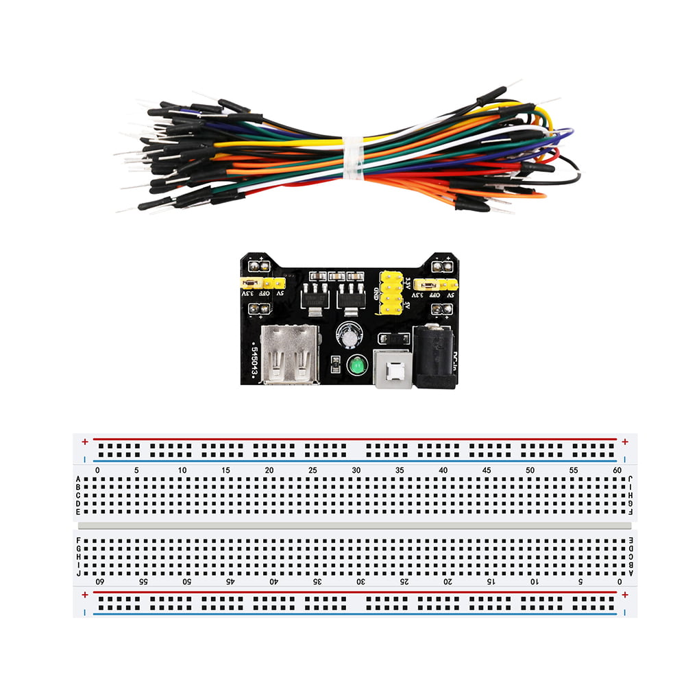 MB102 Power Supply Module 3.3V 5V+65PCS Jumper cables+Breadboard Board 830 Point 