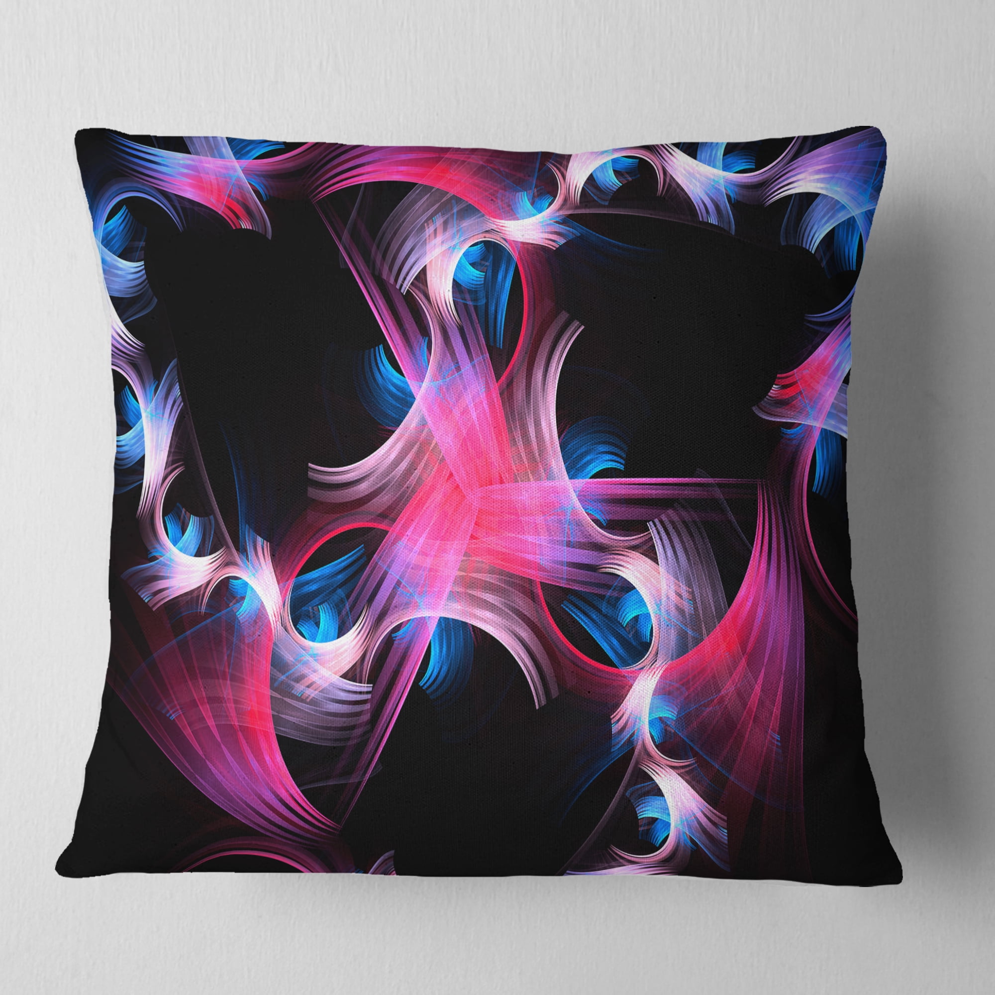 Designart Purple Blue Fractal Flowers - Floral Throw Pillow - 16x16
