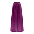 thumbnail image 3 of Olyvenn Women's High Elastic Waist Straight Wide Leg Pants Sequin Bling High Cut Casual Loose Pleated Party Night Out Club Wear Long Pants Purple L, 3 of 9
