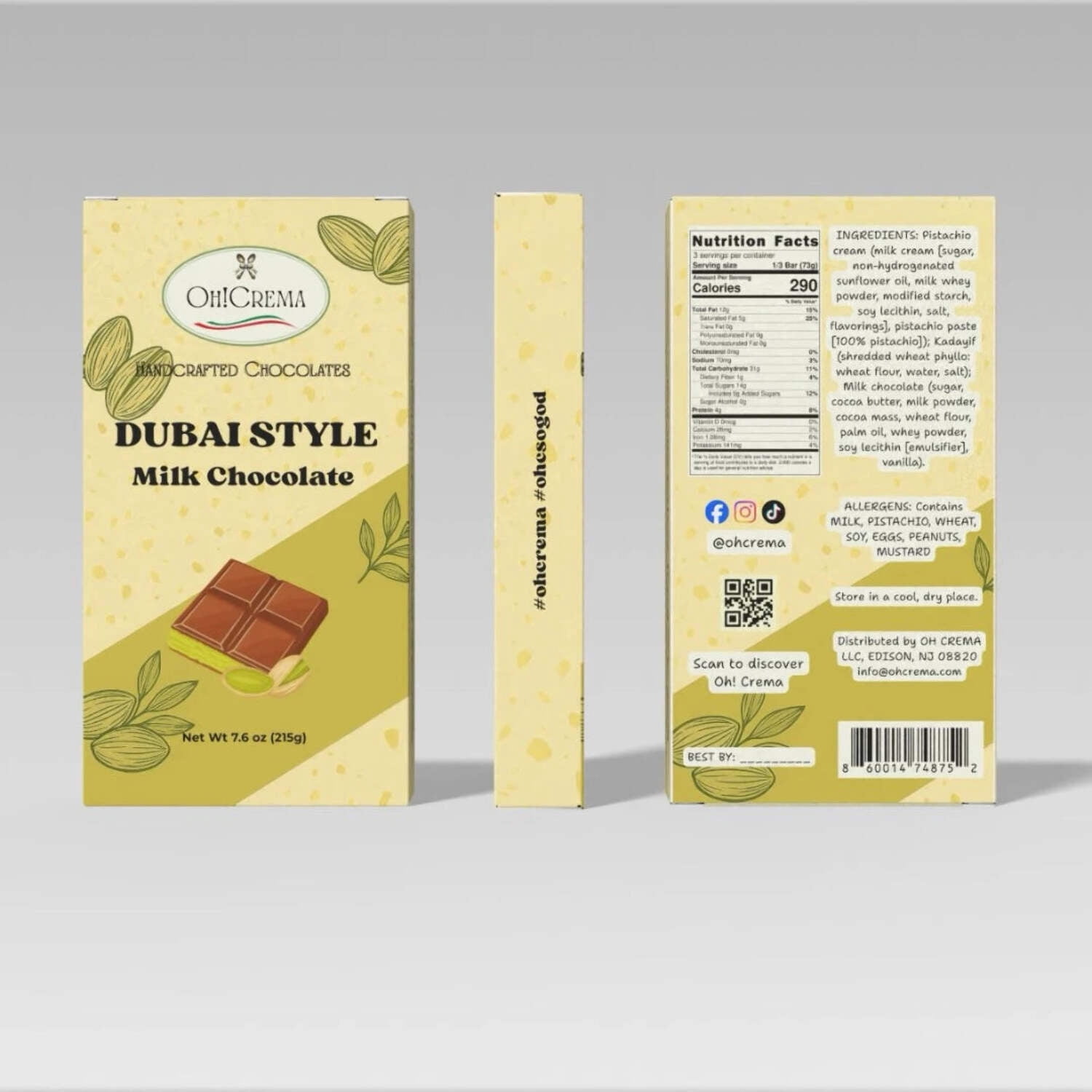 Dubai Milk Chocolate Bar – Pistachio Delight 7.6 oz