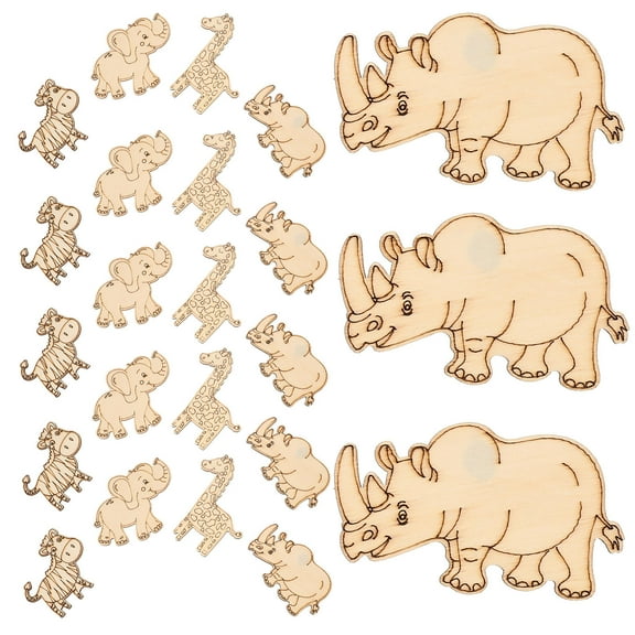 Raindrops Wooden Animal Cutouts for Decor Multi Color 40pcs Various Shapes Unfinished Wood Slices for DIY Crafts