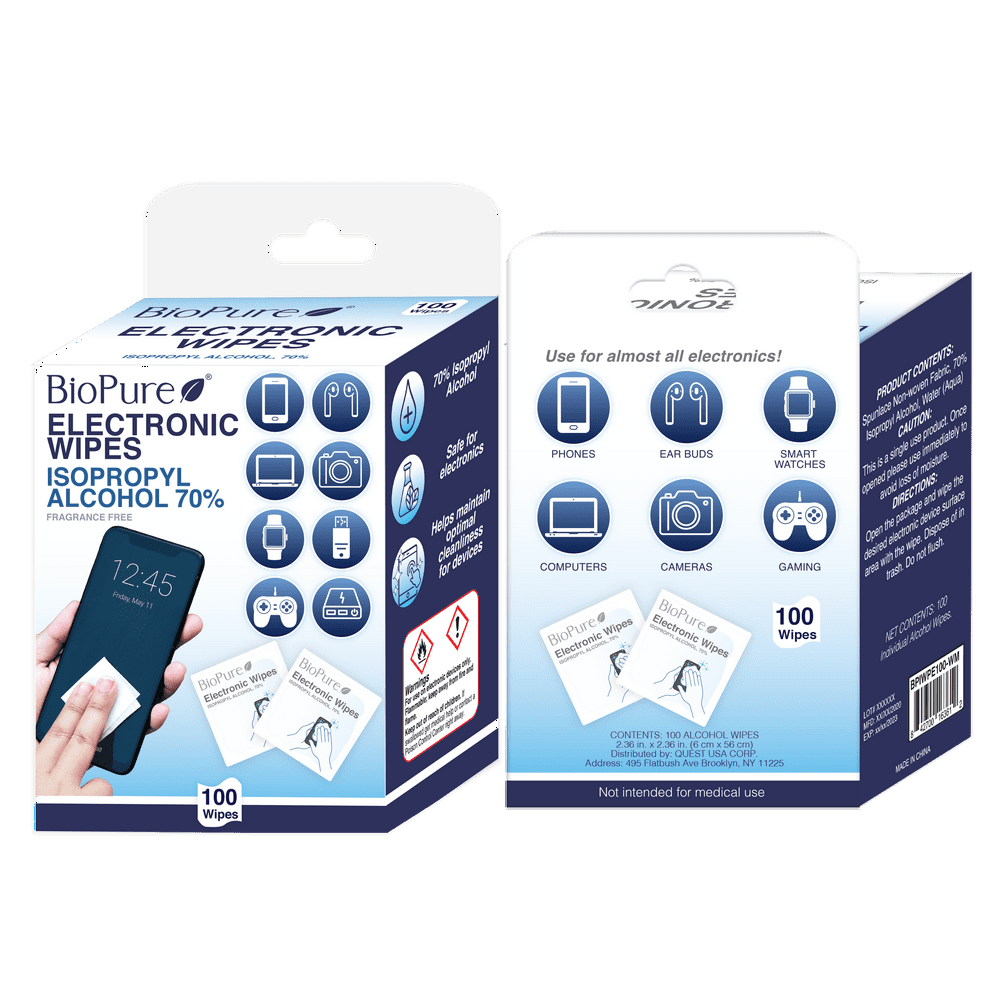 BioPure Phone Wipes, Ammonia Free Wet Wipes for Electronics, 100 Ct