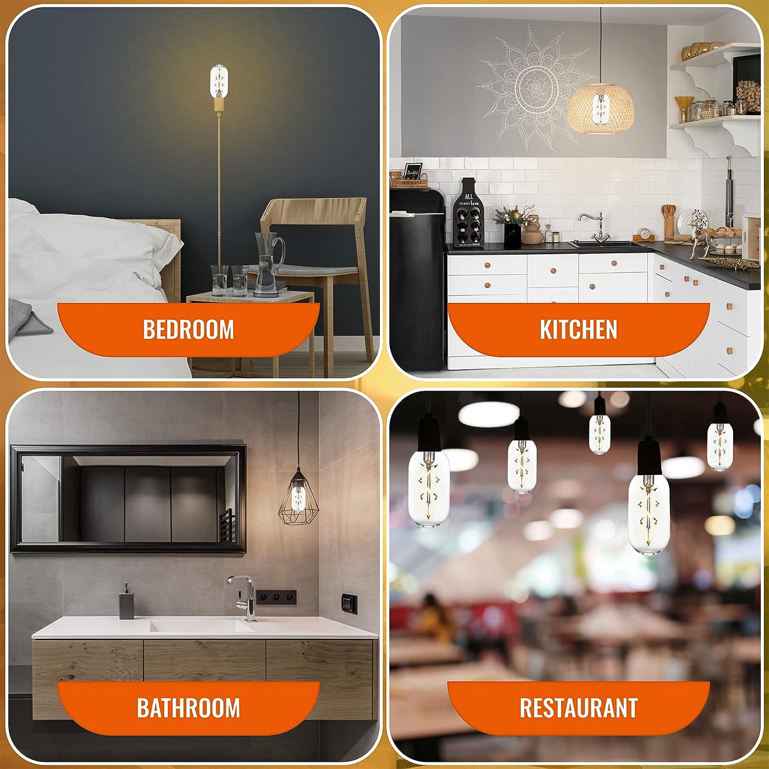 OMED Fishbone LED Filament Vintage Edison Light Bulbs, T45/T14 E26 4W Antique Tubular Light Bulbs 40 Watt Equal, 400LM 2700K Soft White Spiral Retro Tube Light Bulbs, Clear Glass, 6 Pack
