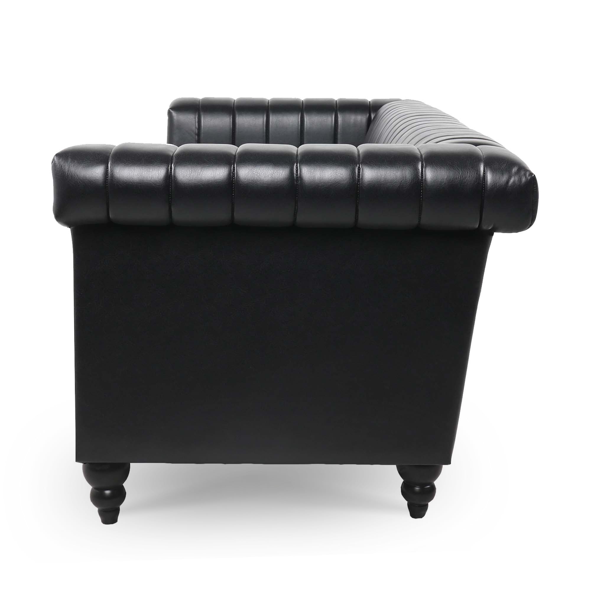 Kadyn 83.66" Removable Cushion 3 Seater Sofa, Modern Pu Sofa for Living Room, Upholstered Pu Sofa Couch with Traditional Square Arm, Black