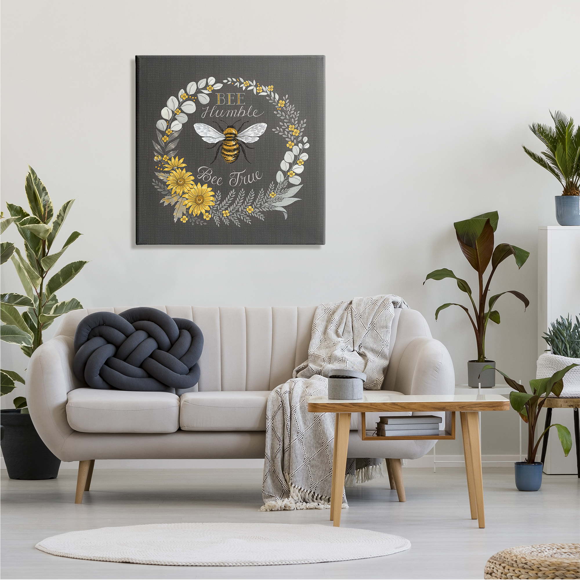 Stupell Industries Bee Humble Be True Phrase Vintage Yellow Florals, 30 x 30,Design by Deb Strain