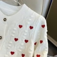 thumbnail image 3 of Embroidered heart-shaped knitted cardigan sweater for women V-neck single-breasted knitted sweater top autumn and winter women's coat jacket-Beige-L, 3 of 6