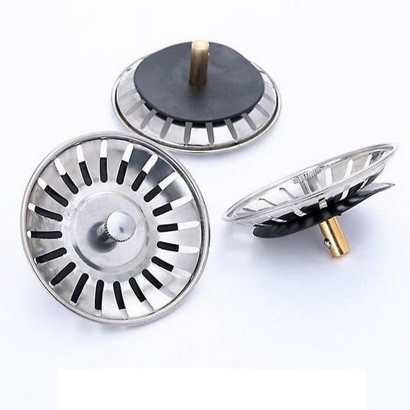 2pcs Kitchen Sink Basket Strainer Replacement For Drains Chrome Plated Stainless Steel Body With Rubber Stopper