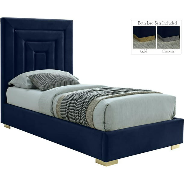 Meridian Furniture Nora Navy Velvet, Nora Natural Queen Metal And Wood Platform Bed Frame