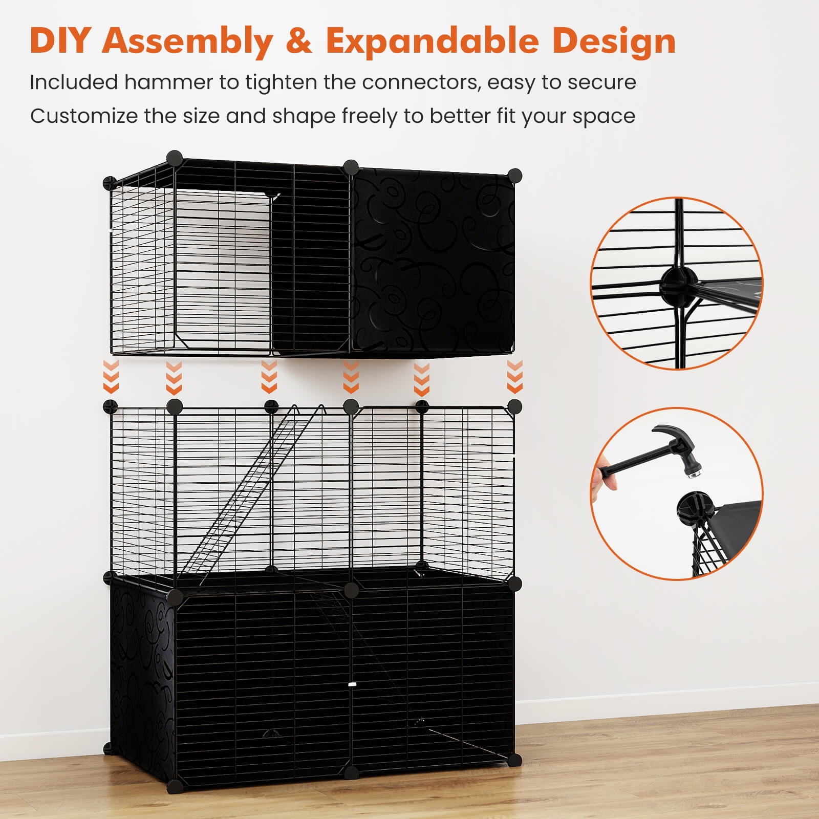 Costway 3-Tier Indoor Metal Wire Kitten Enclosure with 2 Ramps, Pet Pen for Small Animal Black