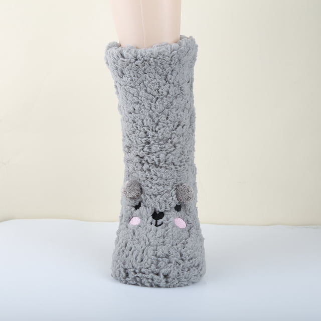 Calcetines de invierno con forma de oso, calcetines para el hogar, calcetines hasta la mitad de la pantorrilla, calcetines para dormir, calcetines de terciopelo hasta la mitad del suelo, calcetines