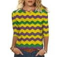 thumbnail image 2 of Gamivast Womens Mardi Gras Sweatshirts Striped 3/4 Sleeve Crewneck Pullover Relaxed Fitted Tunic Tee Tops Holiday Carnival Party Outfits 2026, 2 of 6