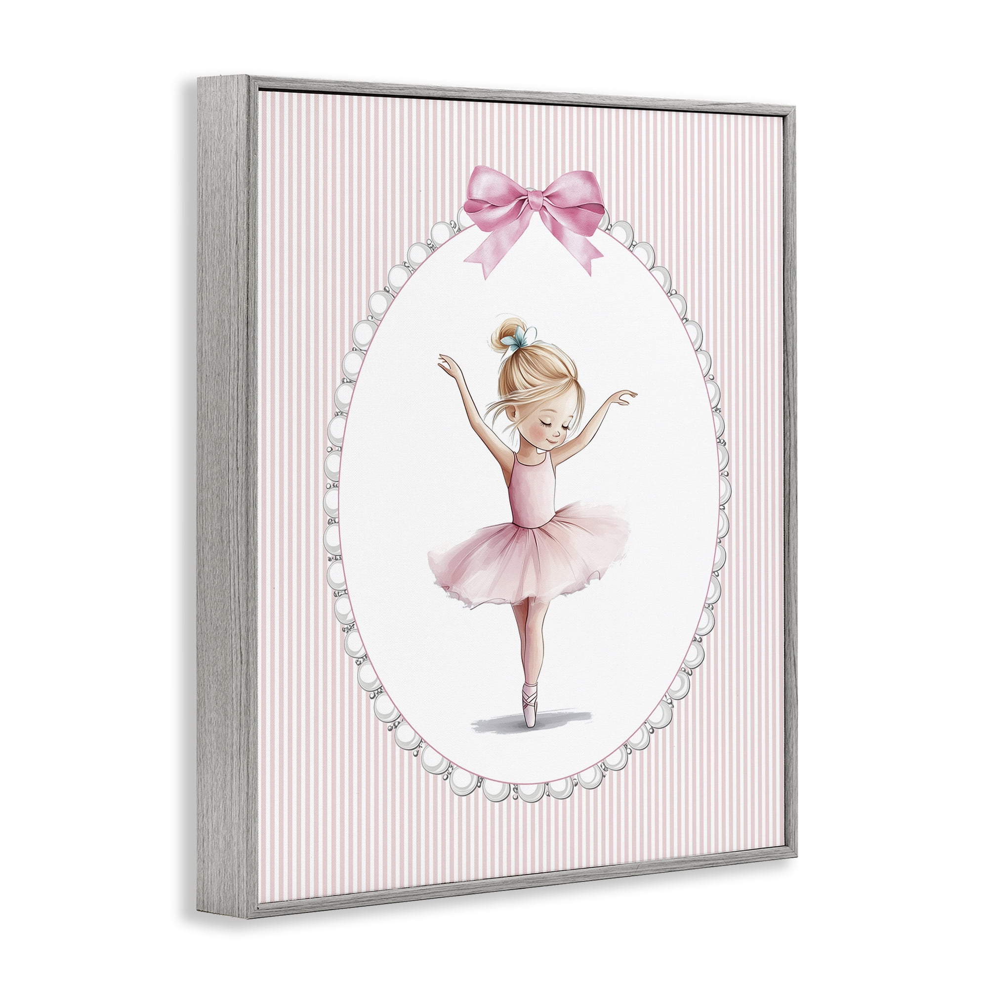 Stupell Industries Dance Pink Ballerina Gray Framed Giclee Art, design by Christine Simpson Art