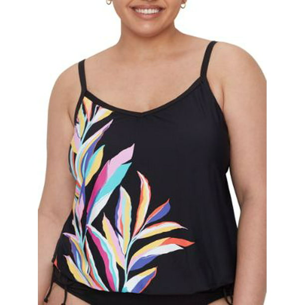 24th And Ocean 24th And Ocean Womens Plus Size Wild Vines Underwire Blouson Tankini Top Style