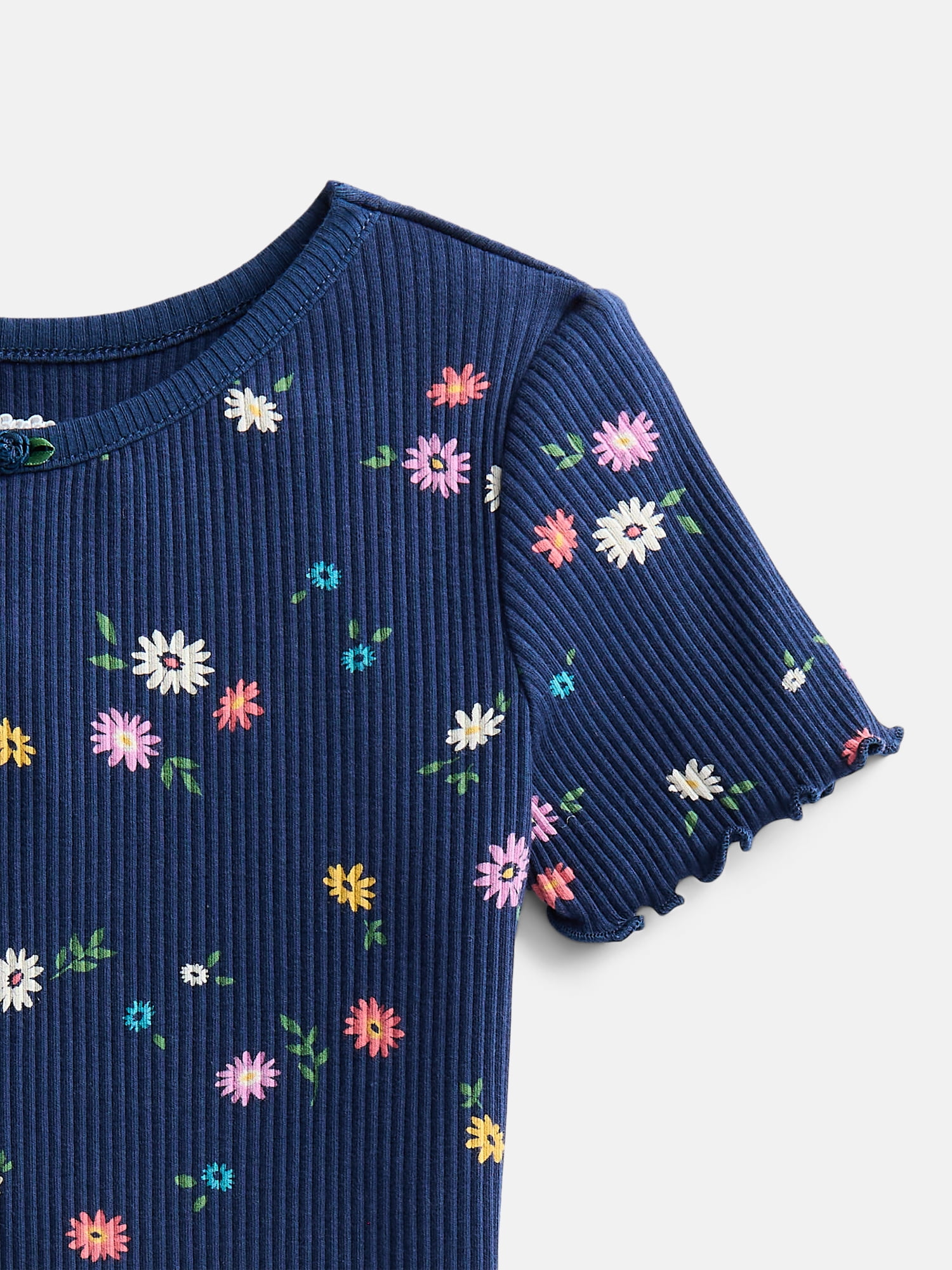 Wonder Nation Toddler Girls' Ribbed Tee with Short Sleeves, Sizes 18M-5T