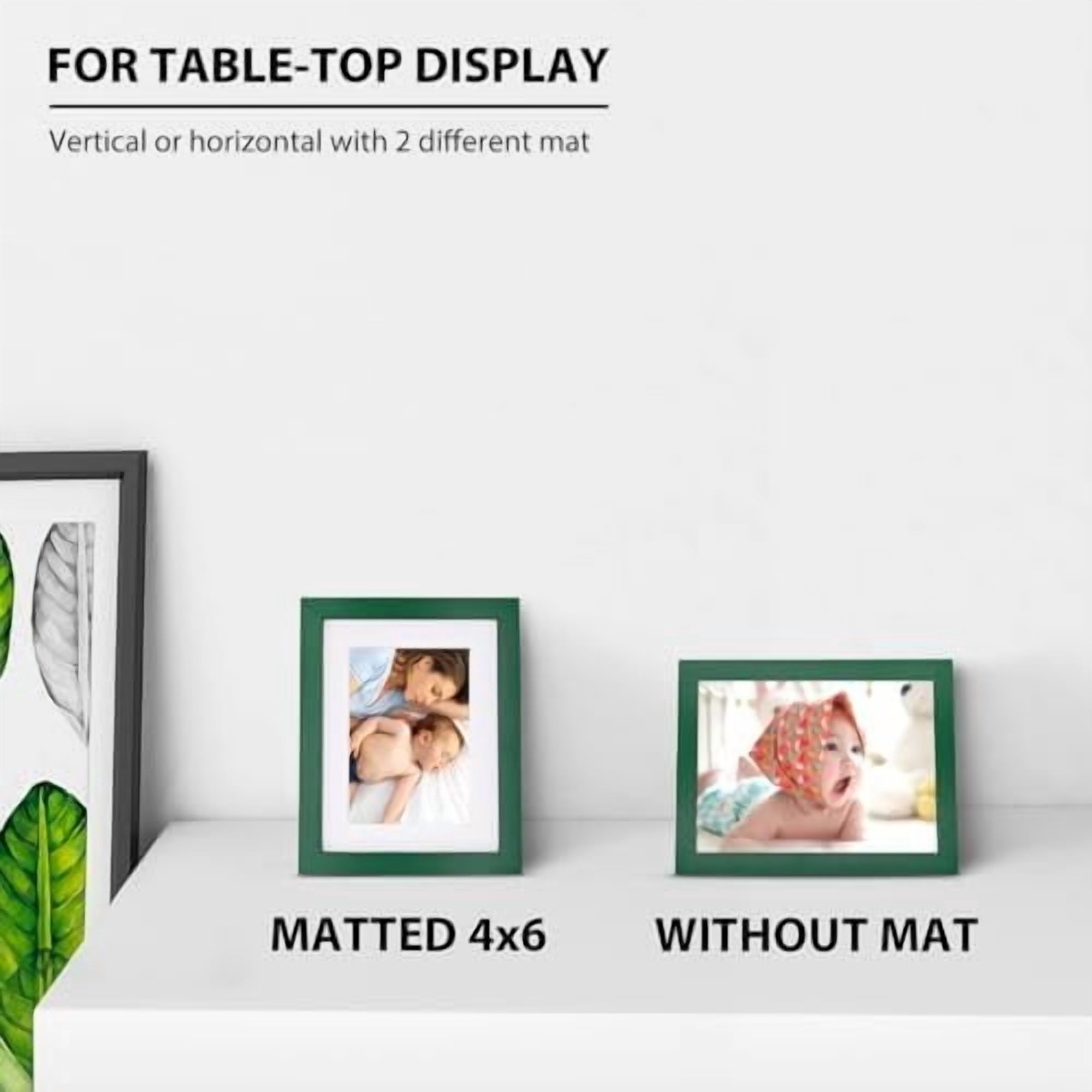 6x8 Picture Frame, Green Solid Wood Frame with Acrylic Plexiglass for Pictures 4x6 with Mat or 6x8 without Mat, Tabletop and Wall Mounting Display Photo Frame 1 Pack