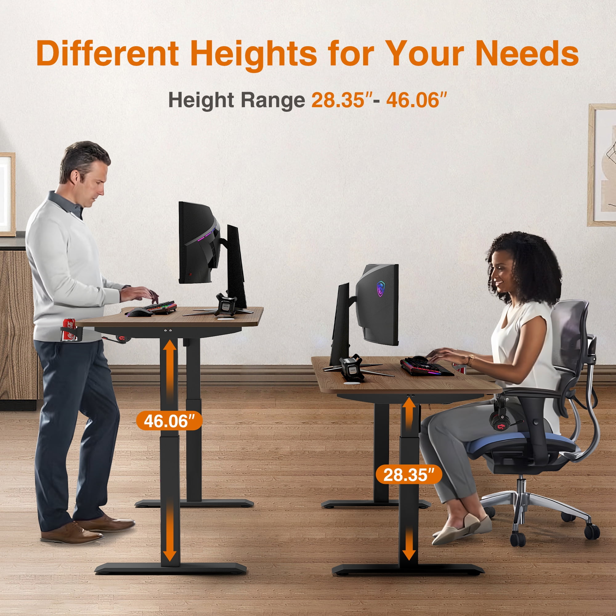 LSAMA Standing Desk, Whole Piece Desktop, with Electric Standing Desk For Adults and Teen, 48 x 24 inches, Walnut