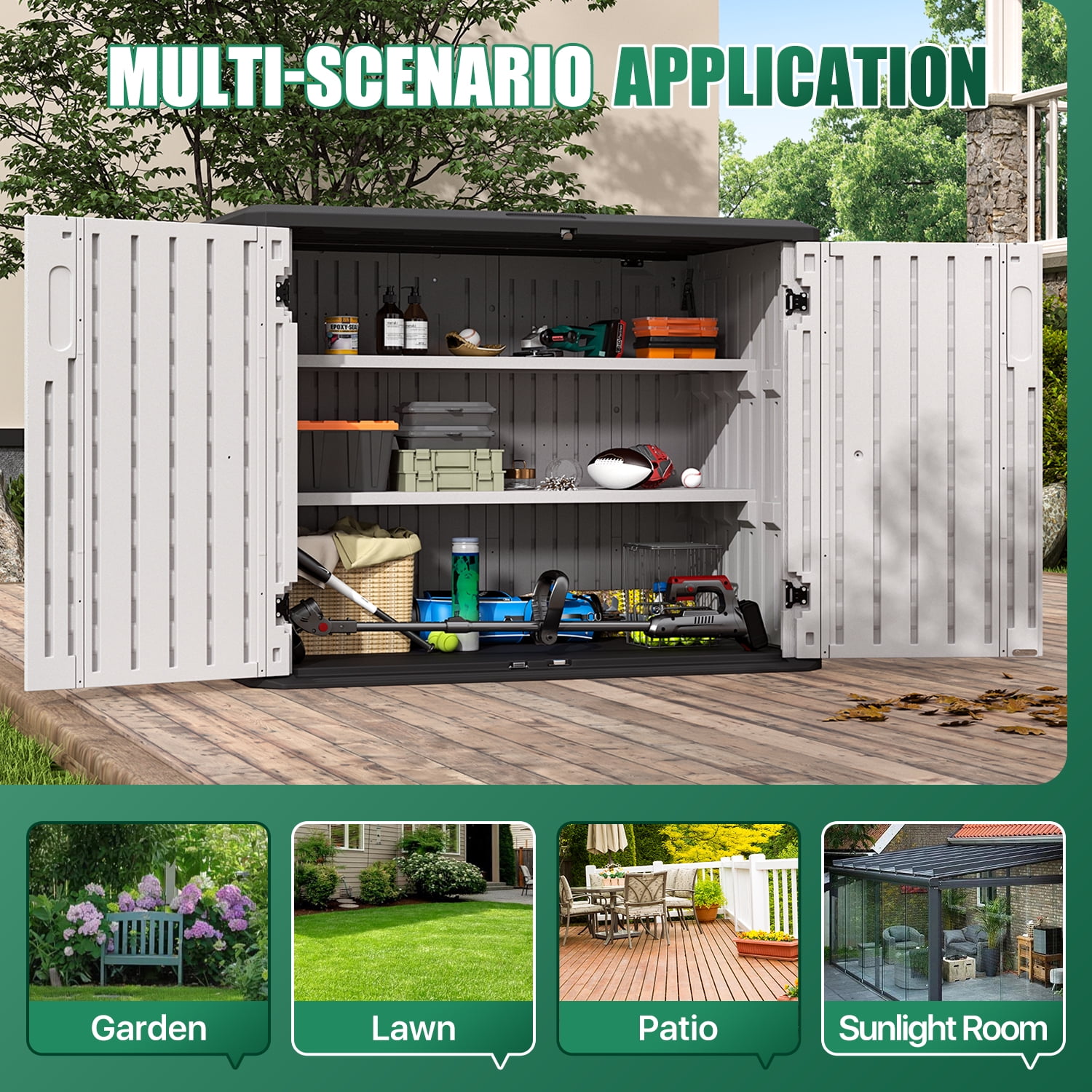 Cloudwell Outdoor Storage Shed with Metal Shelving Kit & Floor , 35 Cu.Ft Vertical Waterproof Resin Storage Cabinet for Garage Storage, Pool Storage, Bike Shed, Garden Tools, Patio Furniture, White
