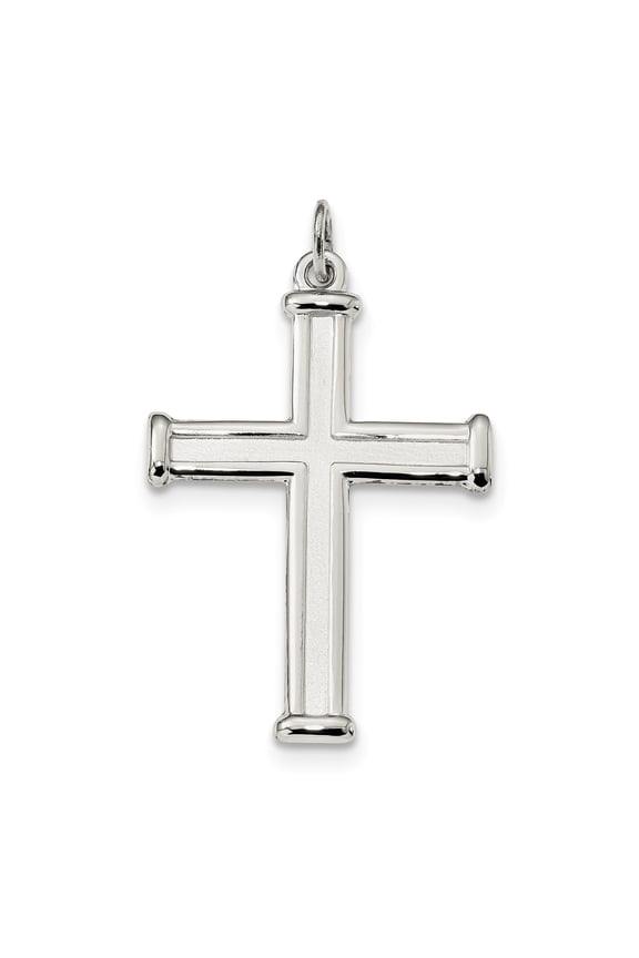 Sterling Silver Polished and Satin Cross Pendant