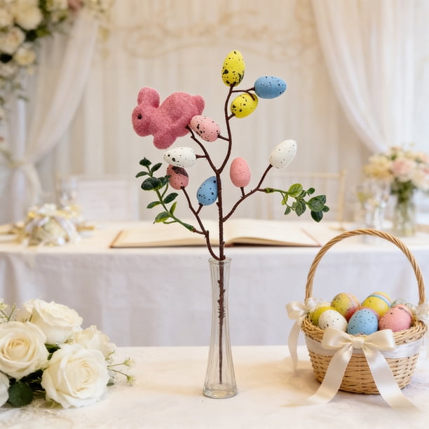 Spring Decoración del hogarations Easter Egg Bunny Stems Floral Picks Leaves Decorations Artificial Branches Spring Floral Stems P-Ink Decoración del hogar