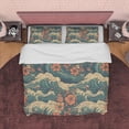 thumbnail image 1 of Juego de cama retro floral ondulado, funda nórdica verde, funda nórdica nostalgia años 70,, 1 of 6
