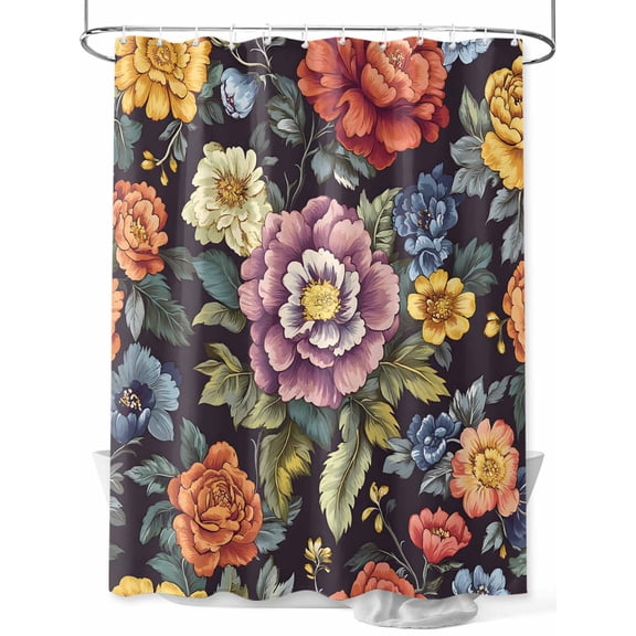 Fsddascl Watercolor Flower Shower Curtain Set - 36" x 78" Washable Bathtub Curtain with 12 Hooks, Seasonal Botanical Blooms Spring Waterproof Fabric Stall Shower Curtains for Bathroom/Bathtub Décor