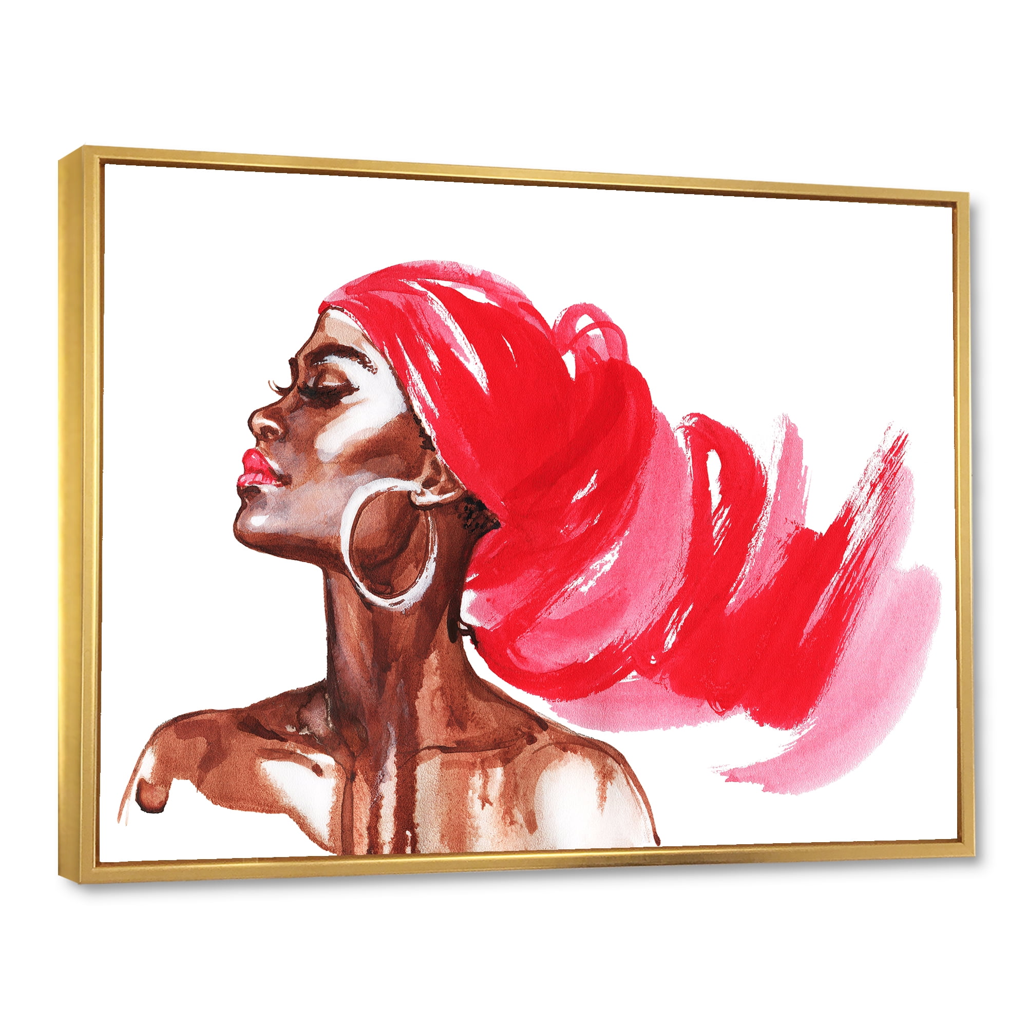 Designart 'Portrait of Afro American Woman IX' Modern Framed Canvas Wall Art Print