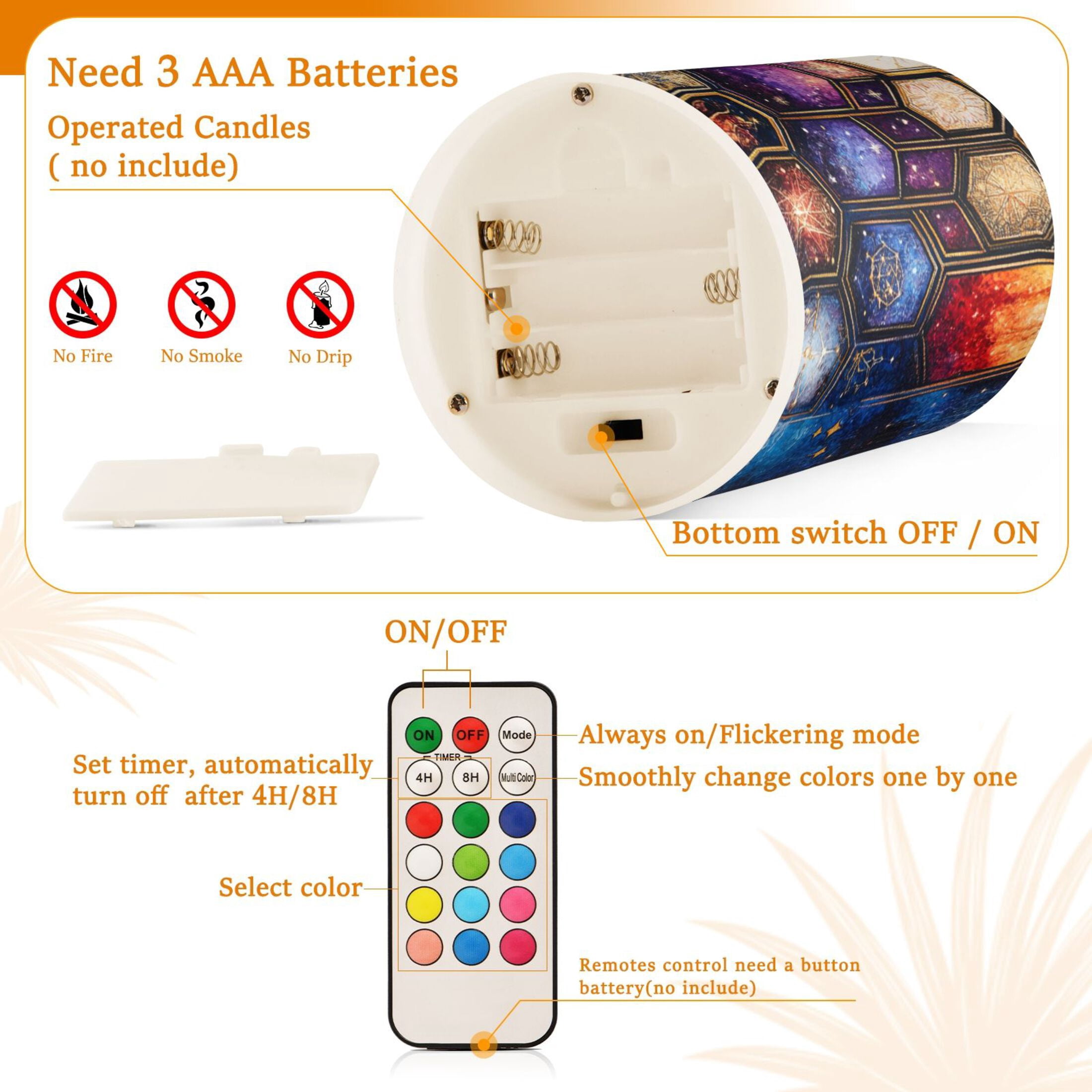 Galactic Hexagon Flickering Flameless Candles Battery Operated with Remote Timer LED Pillar Candles Set of 2