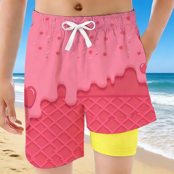 Boys Athletic Shorts with Ice Cream Boy Baseball Shorts Breathable Comfort Stretch Waistband for Play and Casual Wear(Coffee1,11-12 Years)