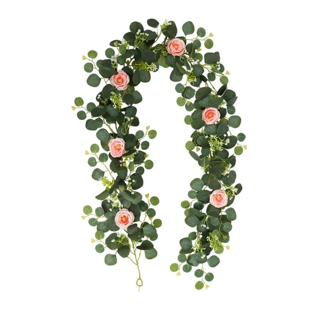 Guirnalda de eucalipto con flores, arco de mesa, centro de mesa, enredaderas artificiales florales 195cm rosa