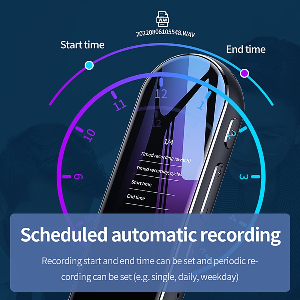 Mini Digital Voice Recorder Dictaphone - 1-Button Recording, Dual Mic Noise Cancellation, 24hr Continuous Recording, Password Protection & MP3 Player with 6 EQ Modes