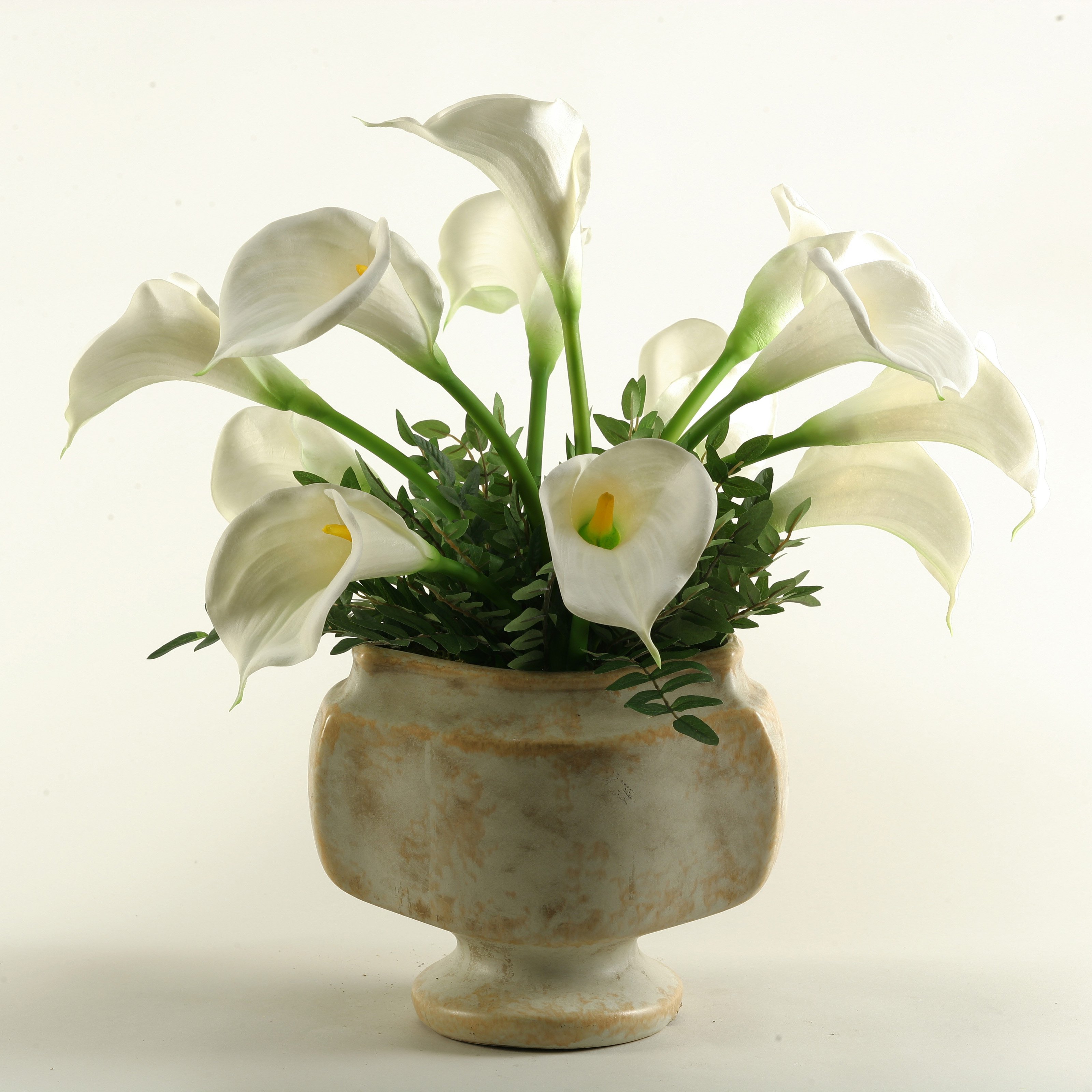 D&W Silks Calla Lilies in Ceramic Pedestal Urn