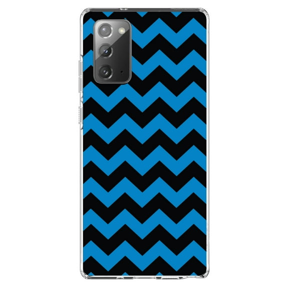 DistinctInk Clear Shockproof Hybrid Case for Samsung Galaxy Note 20 (6.7" Screen) - TPU Bumper, Acrylic Back, Tempered Glass Screen Protector - Black Blue Stripes - Stripes Pattern