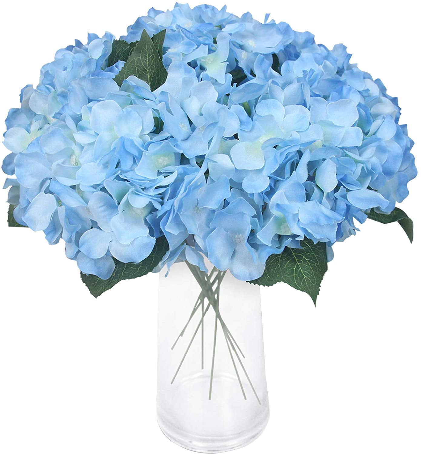 10 PCS Blue Artificial Silk Hydrangea Flowers Heads Bulk with s and