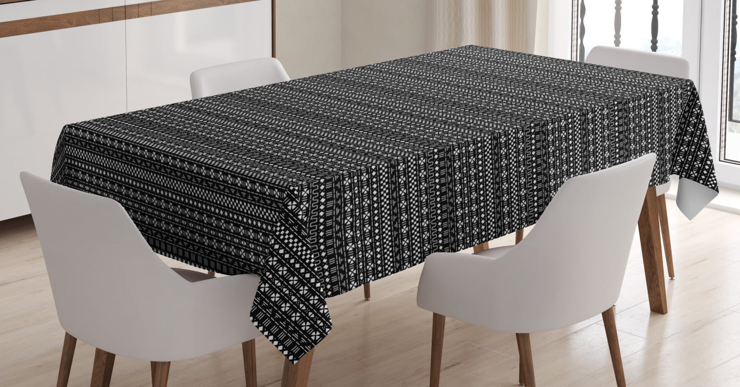 Mudcloth Tablecloth, Tribal African Chevron with Ornamental Aztec Style ...