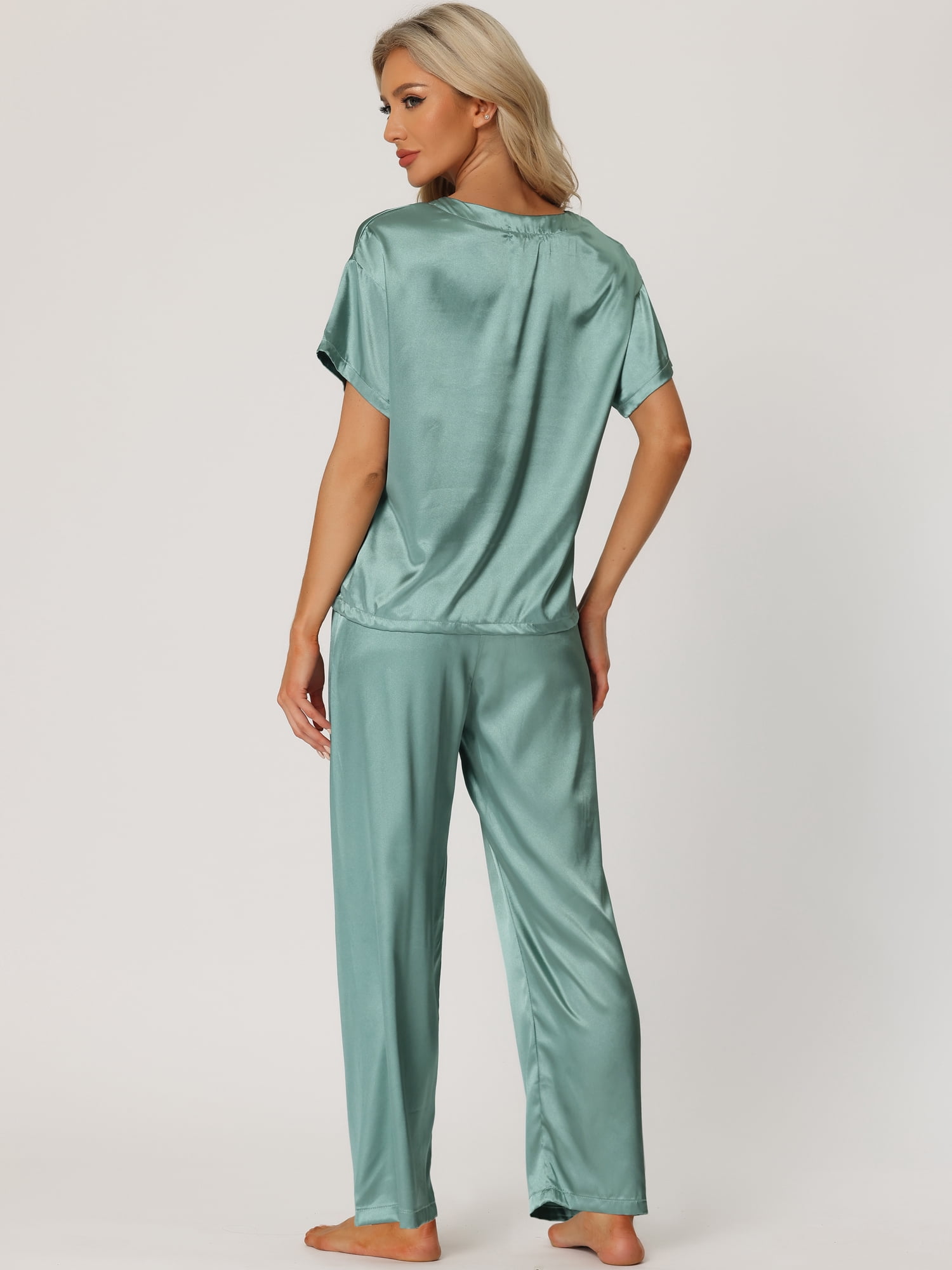 DARING DIVA Women's Satin Pajamas Sleepwear Summer Outfits Short Sleeves Tops M Green