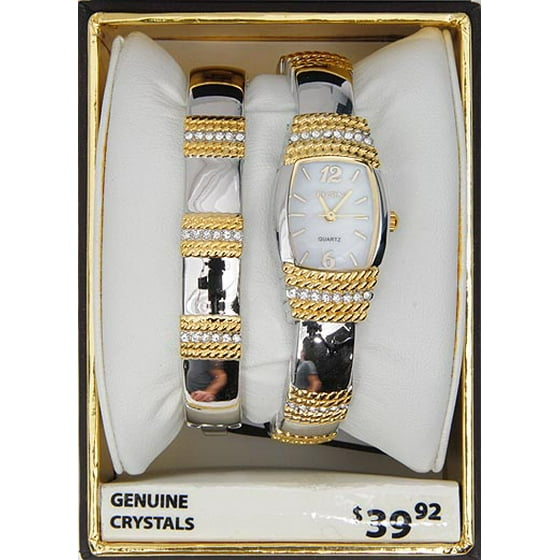 Elgin Women's TwoTone Bangle Watch and Matching Bracelet Set