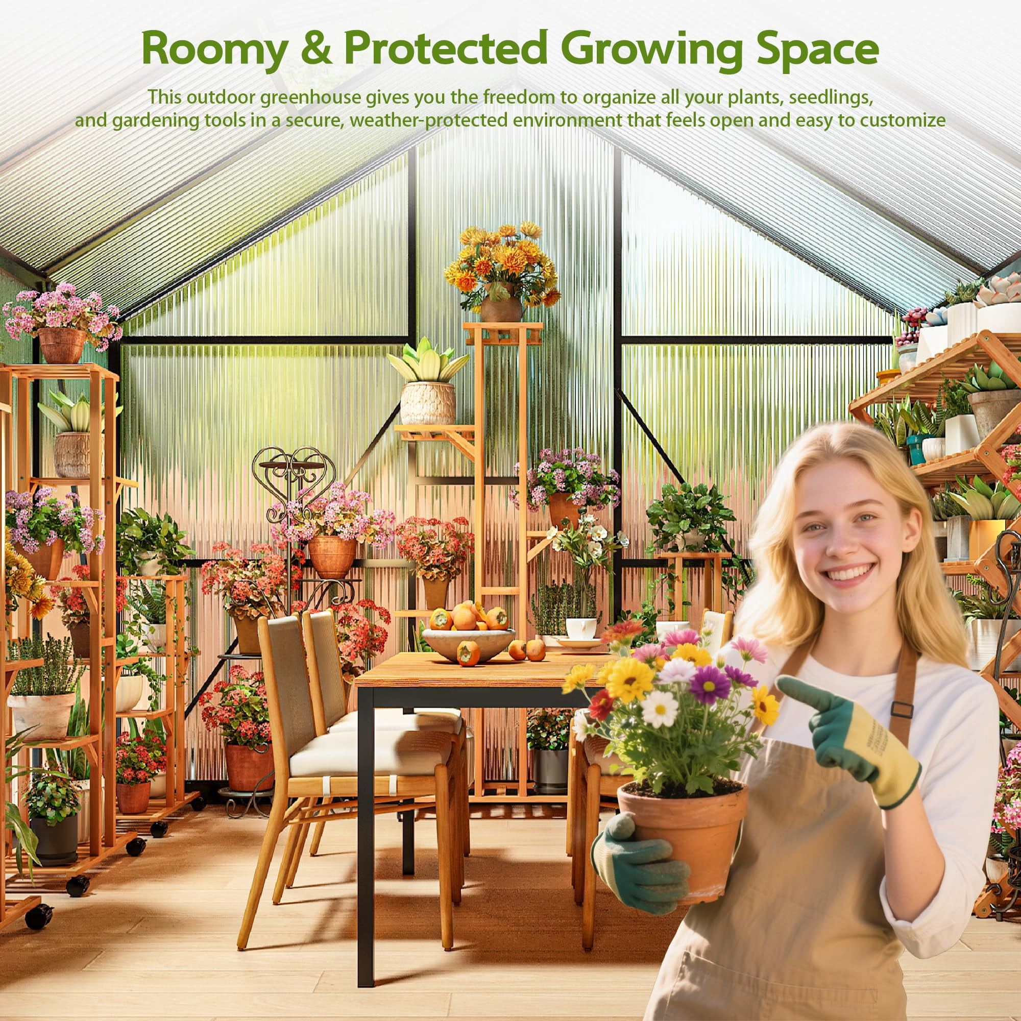 6 x 4Ft Large Outdoor Greenhouse with 2 Vent Window, Aluminum Frame, Sliding Door