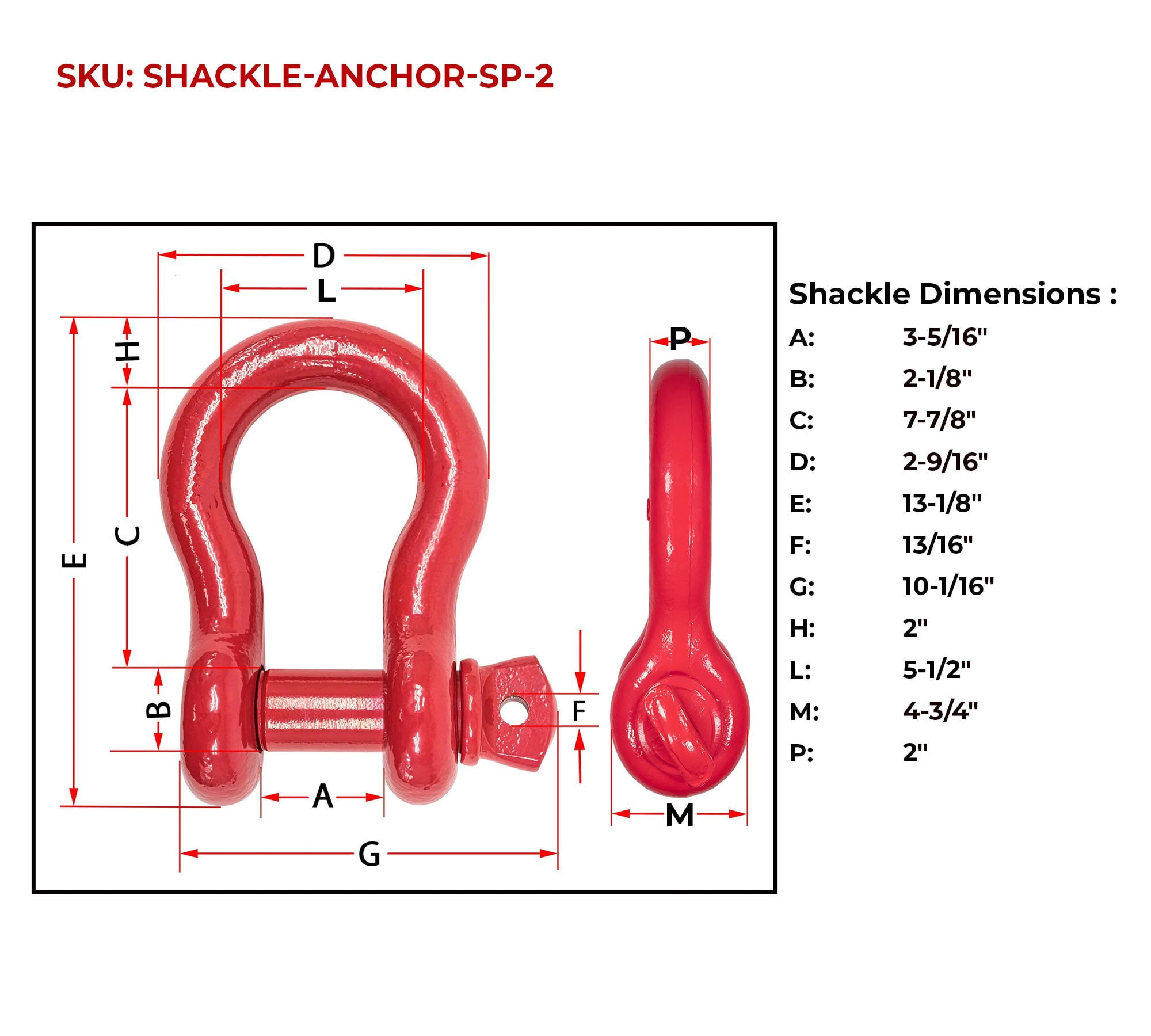2" Anchor Shackle Forged Carbon Steel w/ Alloy Screw Pin Load Limit # 35 Tons (70,000 lbs) | Double Rust Protection Heavy Duty D Ring Shackle for Towing, Rigging & Vehicle Recovery