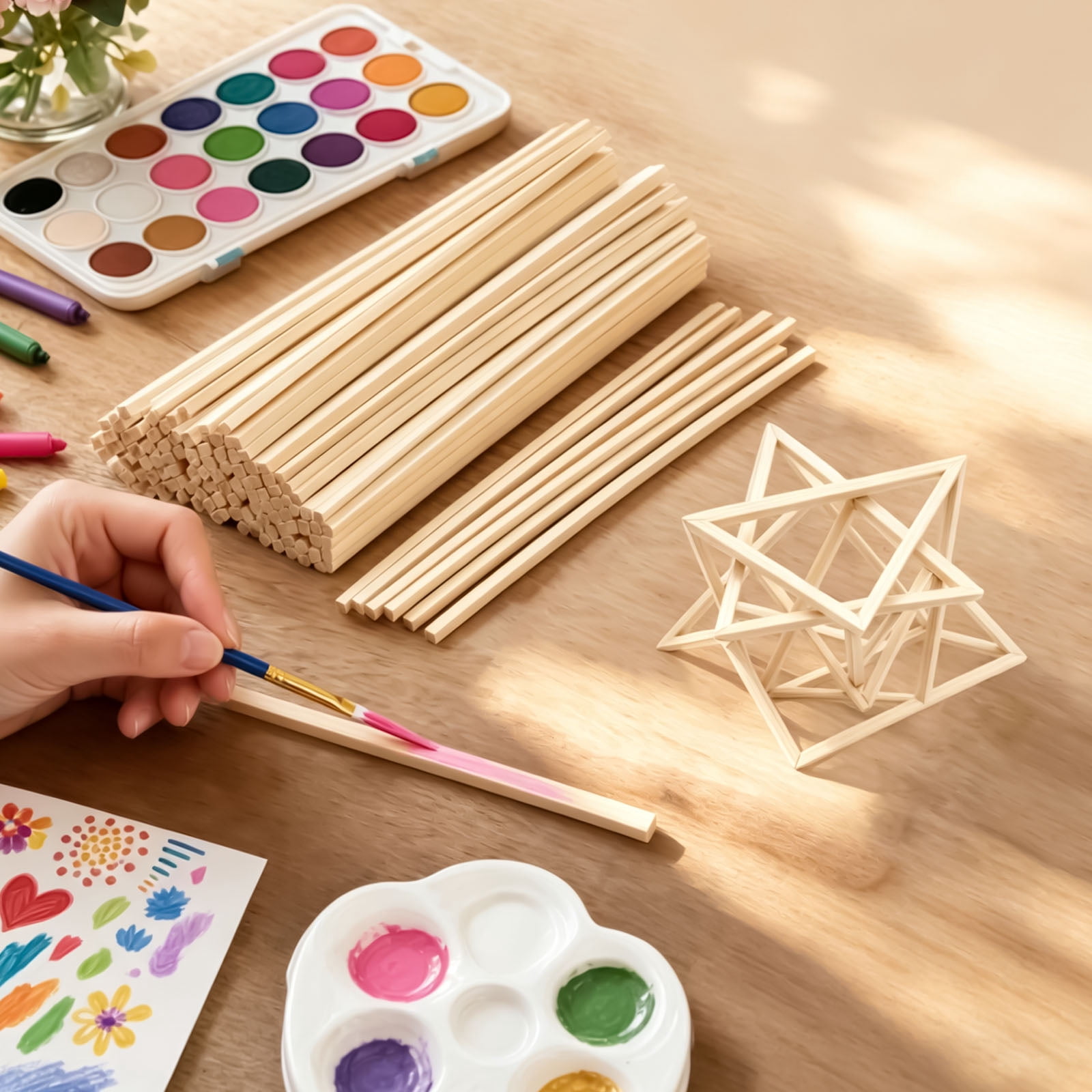 100Pcs Balsa Wood Sticks 0.12inch Square Wood Dowel Rods Unfinished Craft Sticks for Craft DIY Supplies Arts and DIYers