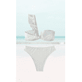thumbnail image 3 of Meloria Swim and Fashion Pure White Color Textured Padded One Shoulder Ruffle Sexy Bikini Sets, 3 of 5