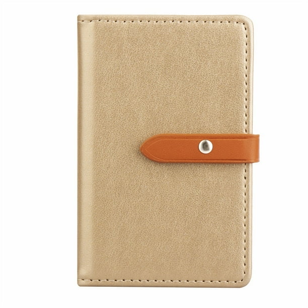 Funda creativa tipo folio para teléfono, autoadhesiva, de piel sintética, con bolsillo trasero tipo parche (dorada)