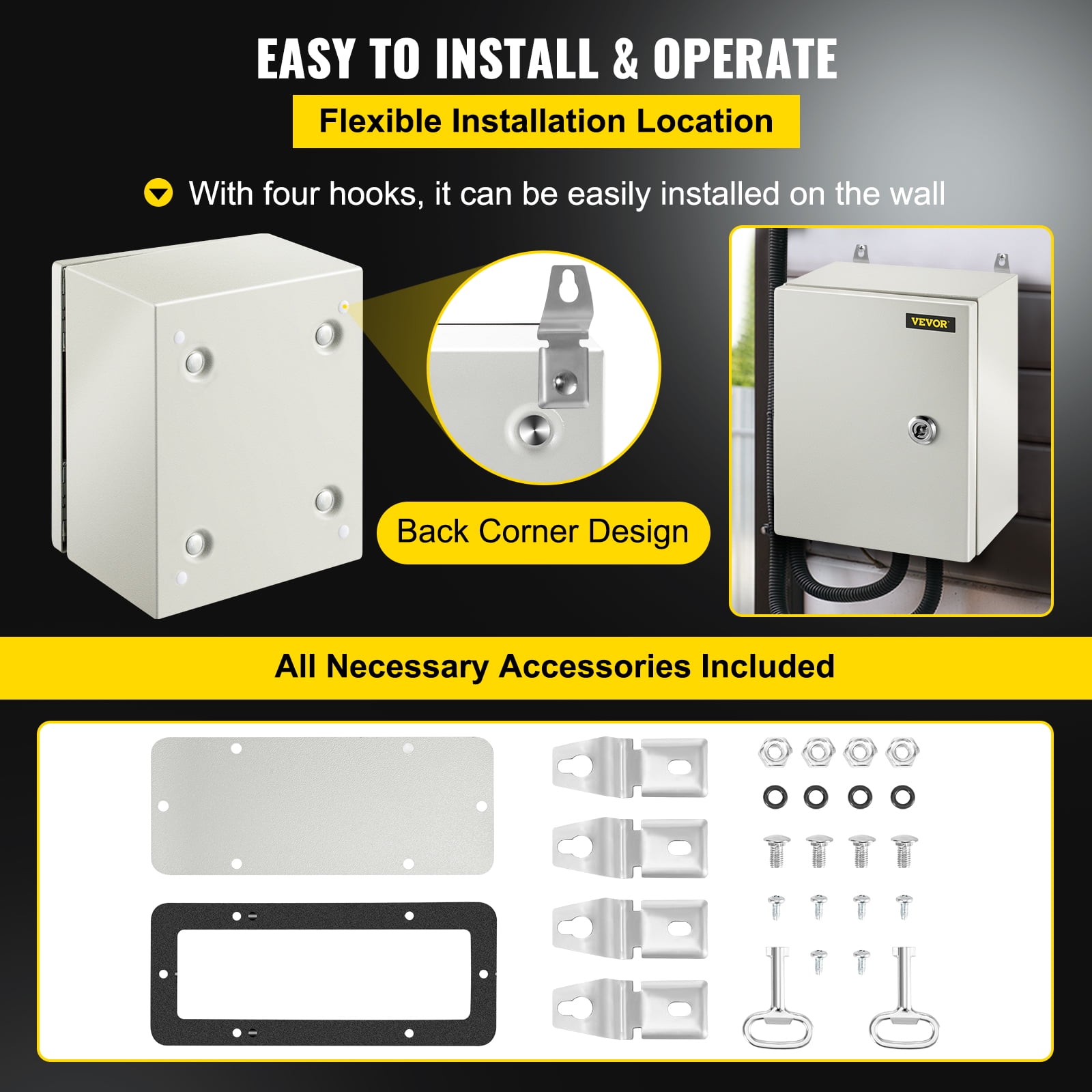 VEVOR NEMA Metal Case, 10 x 8 x 6'' NEMA 4X Metal Electric Enclosure, IP66 Water & Dust Resistant, Suitable for Both Outdoor & Indoor Use, Includes Mounting Plate