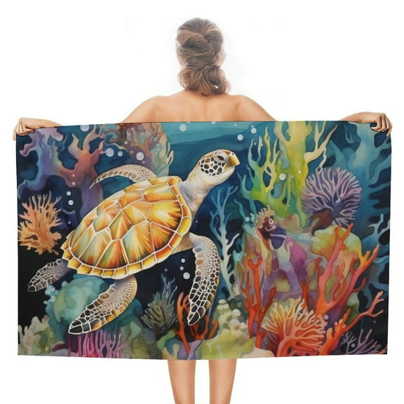 Ocean World Turtle Microfiber Beach Towel Lightweight 63''x32'' Oversized Extra Large Towels Quick Dry for Travel Pool Yoga Gym Sports Accessories Vacation Essential