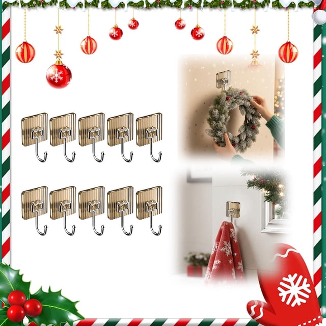 Pack de 10 ganchos adhesivos | Juego de gancho de pared sin clavos sin rastros – Soporte resistente de 20 lb, reutilizable, retirado sin daños, plástico transparente y de color | Organización del