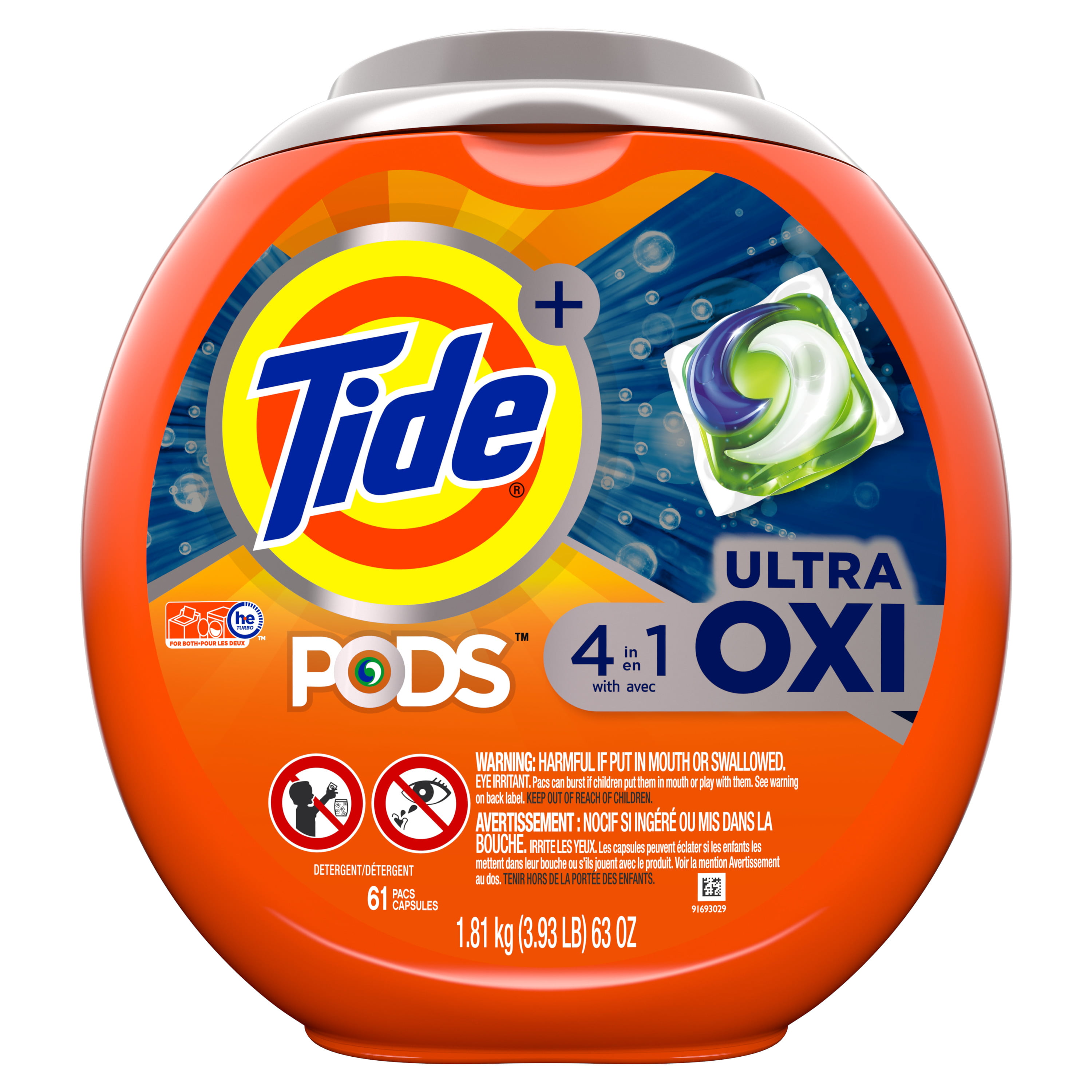 Tide PODS Ultra Oxi Liquid Laundry Detergent Pacs, 61 count
