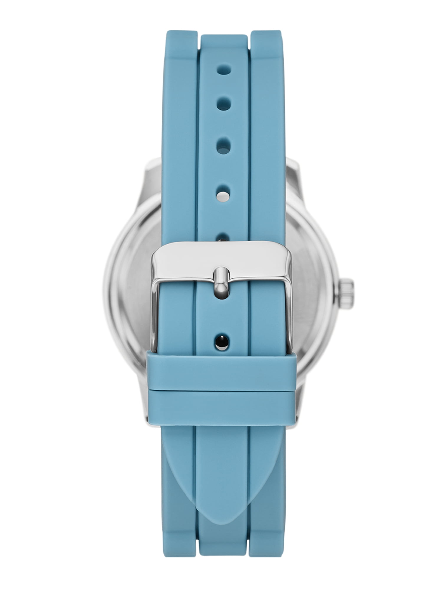 Time and Tru Ladies' Watch with Silver Round Case, Light Blue Bezel, Light Blue Sunray Dial and Light Blue Soft Silicone Strap (FMDOTT107)